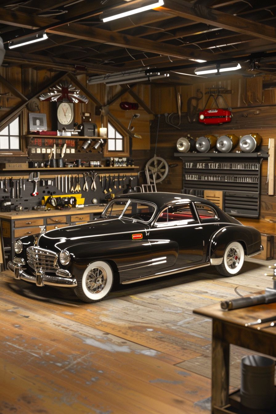 Classic car undergoing restoration process